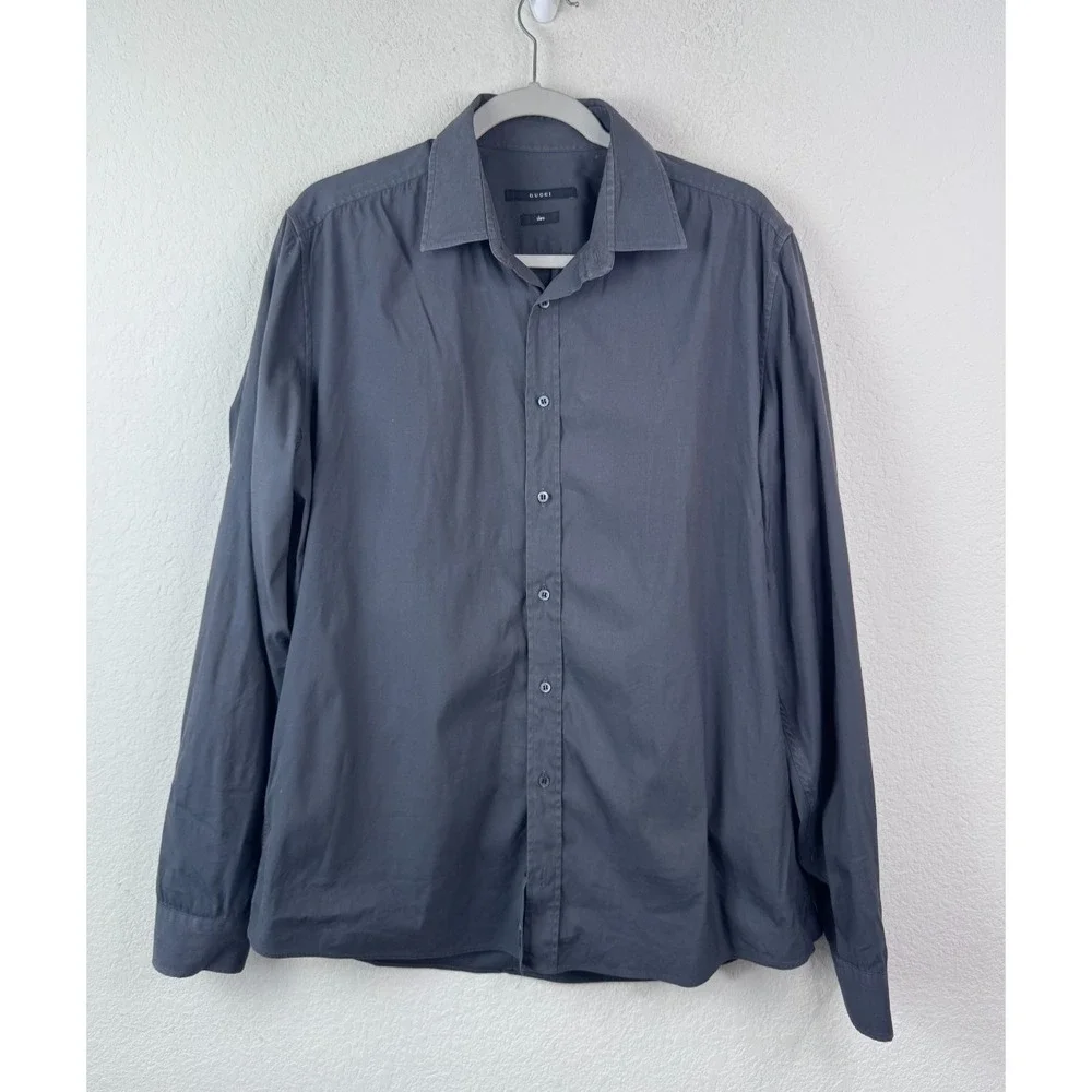 Gucci Mens Slim Fit Shirt 42 16.5 Gray Button Front Long Sleeve‎ Made in Italy